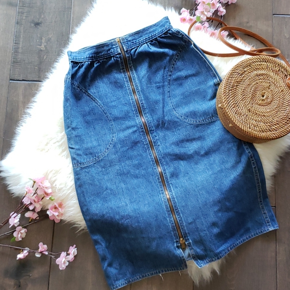 Vintage Denim Zip Fron Pencil Skirt